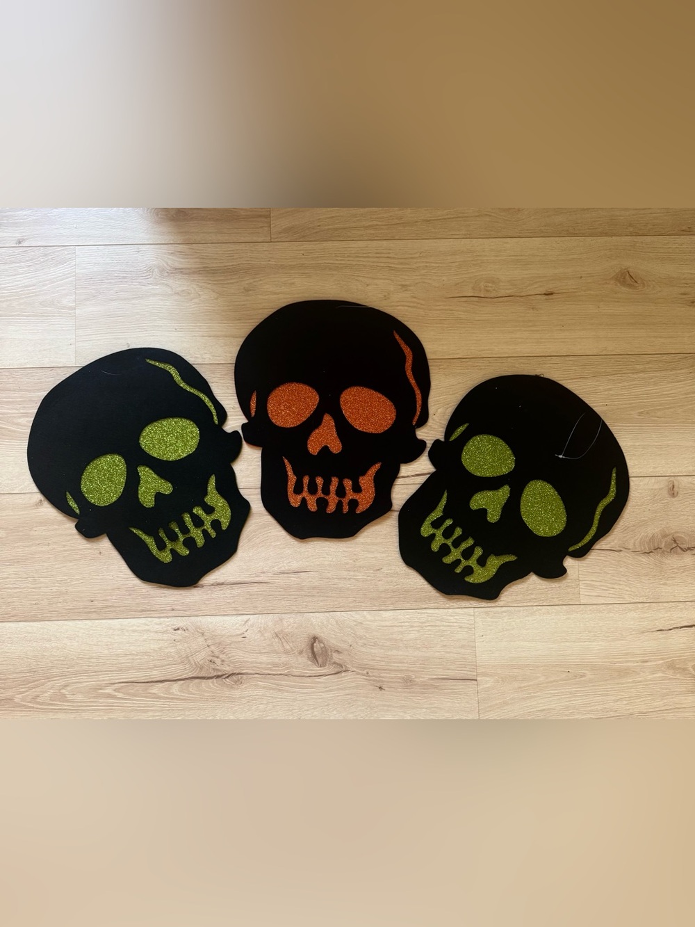 Black Glitter Skull Décor Trio - Halloween Floor/Wall Accents